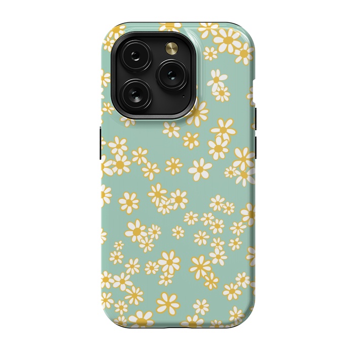 iPhone 15 Pro StrongFit Ditsy Daisies on Teal by Paula Ohreen