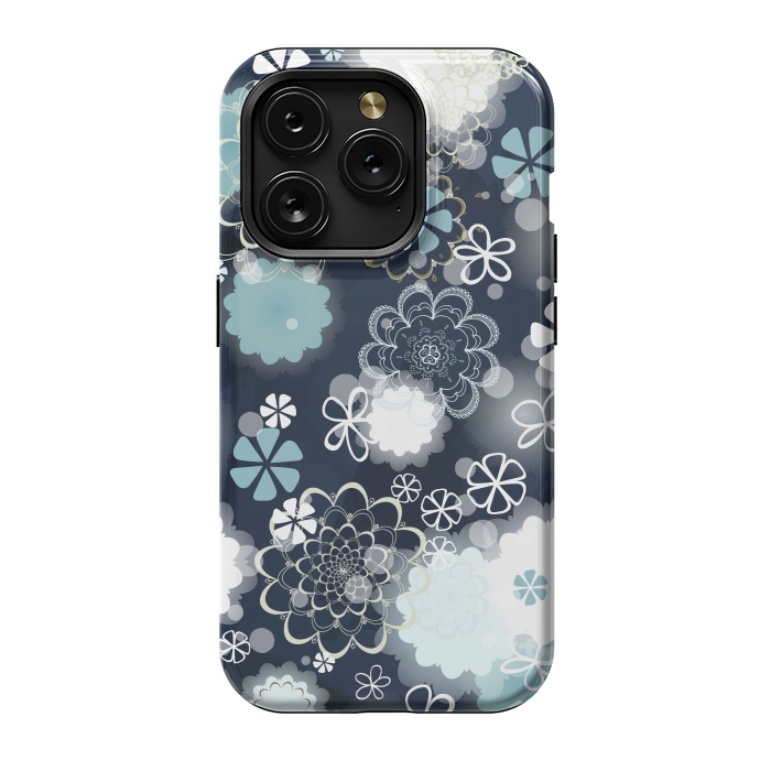 iPhone 15 Pro StrongFit Lacy Flowers on Dark Blue by Paula Ohreen
