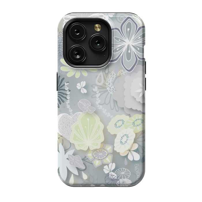 iPhone 15 Pro StrongFit Paper-Cut Florals on Grey by Paula Ohreen