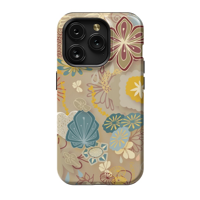 iPhone 15 Pro StrongFit Paper-Cut Florals on Gold by Paula Ohreen