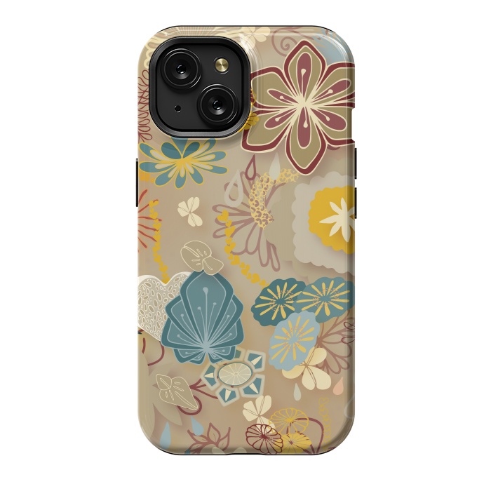 iPhone 15 StrongFit Paper-Cut Florals on Gold by Paula Ohreen