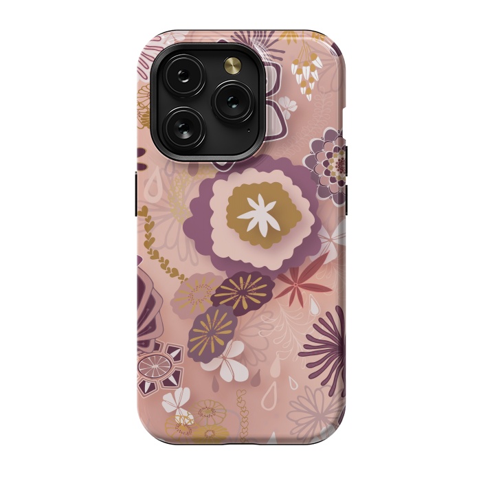iPhone 15 Pro StrongFit Paper-Cut Florals on Pink by Paula Ohreen