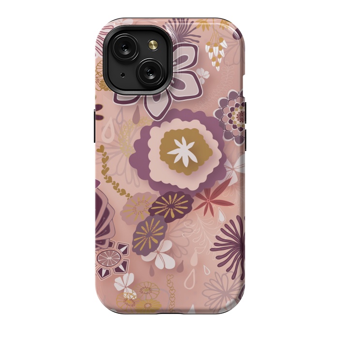 iPhone 15 StrongFit Paper-Cut Florals on Pink by Paula Ohreen