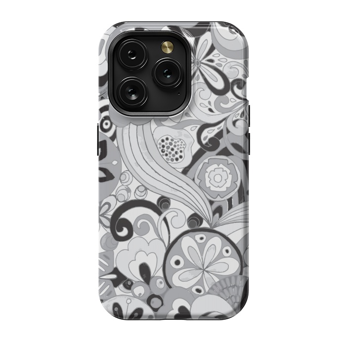 iPhone 15 Pro StrongFit Retro Colouring Booking in Black and White by Paula Ohreen