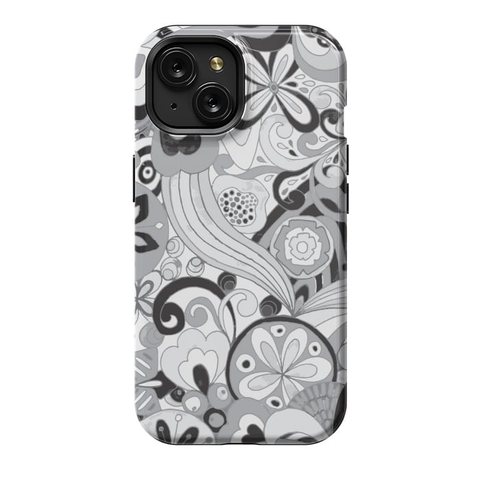 iPhone 15 StrongFit Retro Colouring Booking in Black and White by Paula Ohreen