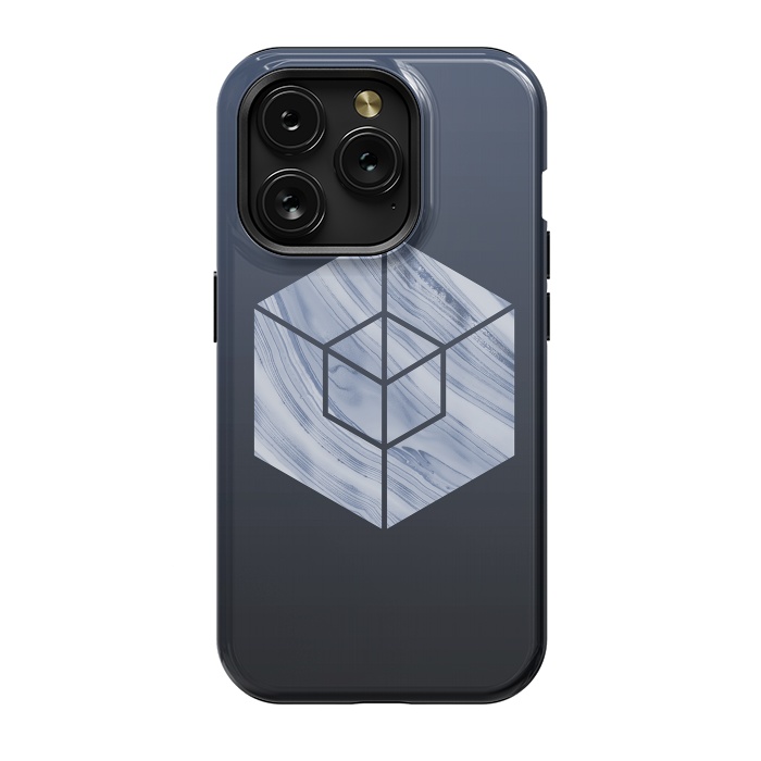 iPhone 15 Pro StrongFit Marbled Hexagon In Shades Of Blue by Andrea Haase