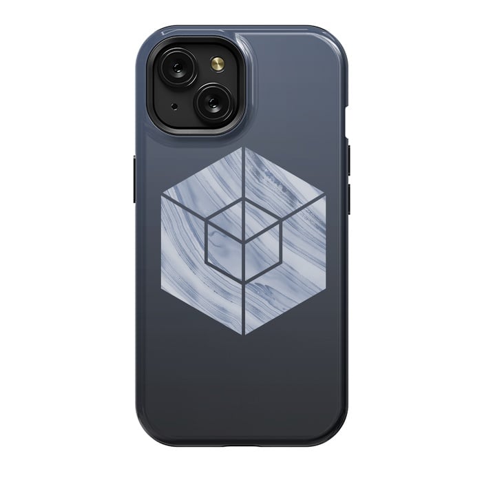 iPhone 15 StrongFit Marbled Hexagon In Shades Of Blue by Andrea Haase