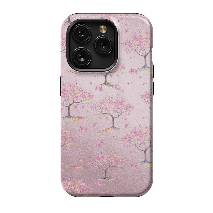 iPhone 15 Pro StrongFit Pink Metal Cherry Blossom Trees Pattern by  Utart