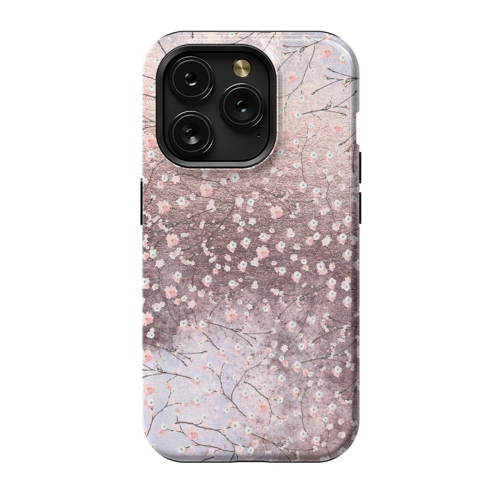 iPhone 15 Pro StrongFit Metal vintage Pink Cherry Blossom Pattern by  Utart