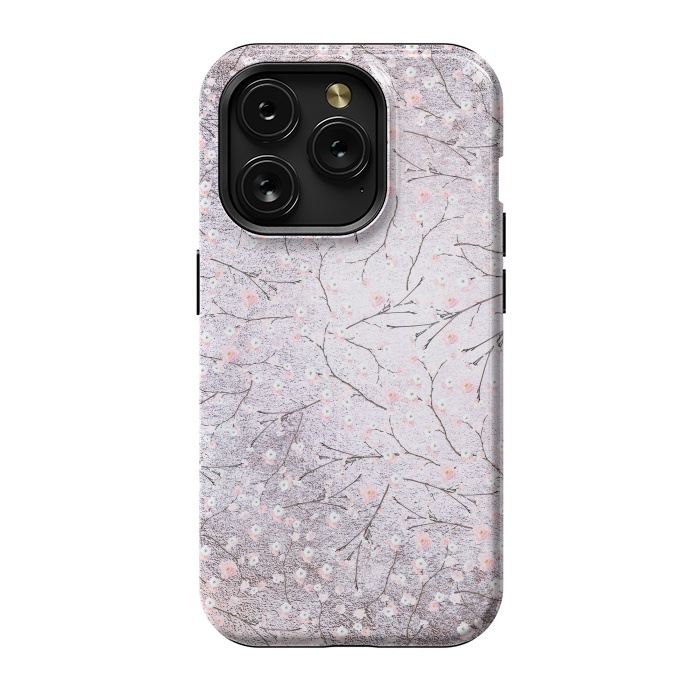 iPhone 15 Pro StrongFit Purple Gray Metal Shiny Cherry Blossom Pattern by  Utart