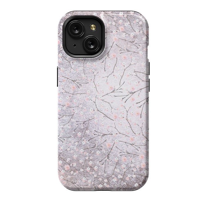 iPhone 15 StrongFit Purple Gray Metal Shiny Cherry Blossom Pattern by  Utart