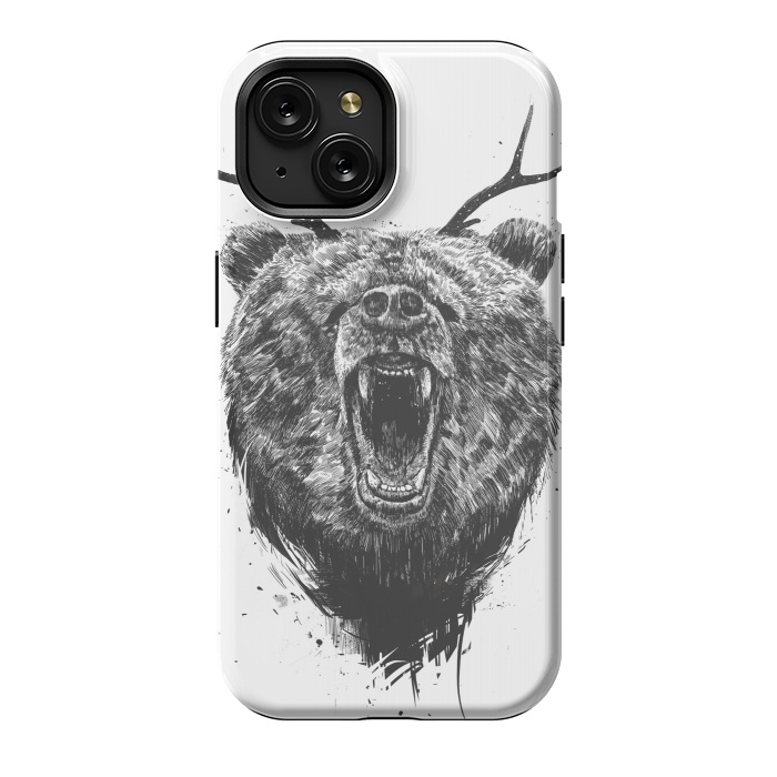 iPhone 15 StrongFit Angry bear with antlers by Balazs Solti