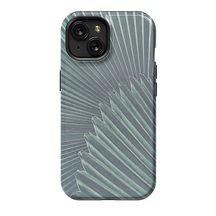 iPhone 15 StrongFit Teal Palm Leaves by Andrea Haase