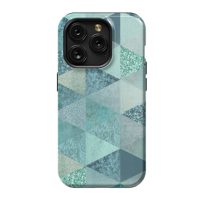 iPhone 15 Pro StrongFit Fancy Shimmering Teal Triangles by Andrea Haase