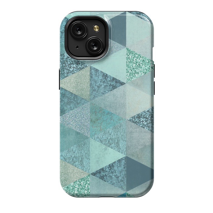 iPhone 15 StrongFit Fancy Shimmering Teal Triangles by Andrea Haase