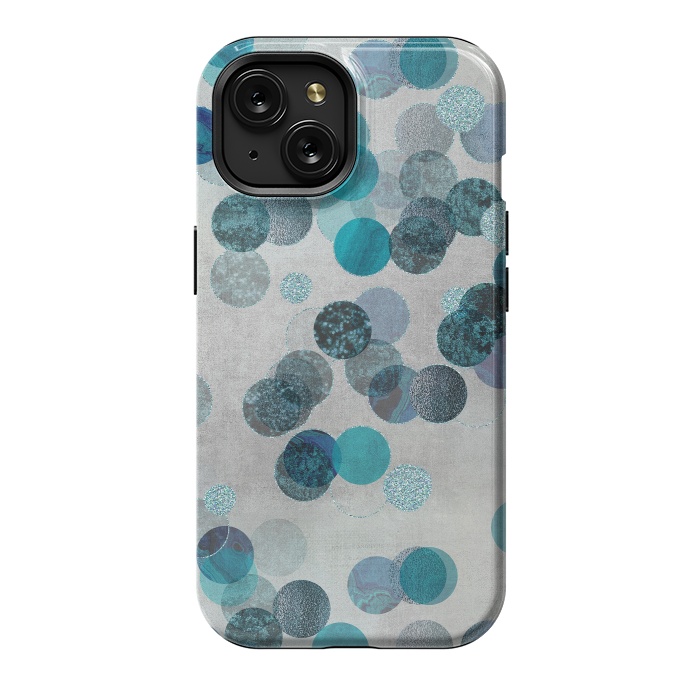 iPhone 15 StrongFit Fancy Faux Glitter Dots In Teal And Turquoise by Andrea Haase