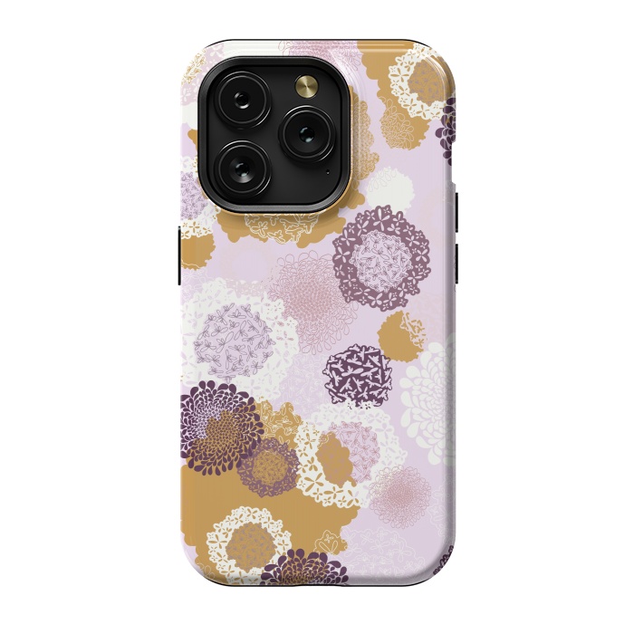 iPhone 15 Pro StrongFit Doily Flowers on Pink by Paula Ohreen