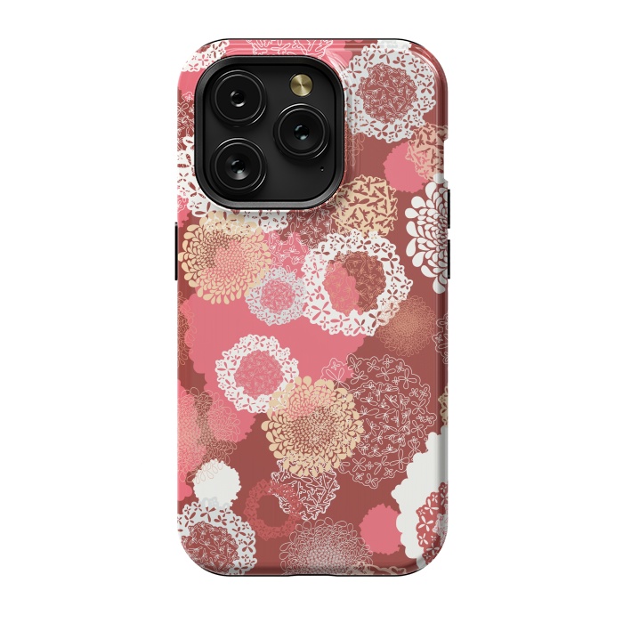 iPhone 15 Pro StrongFit Doily Flowers on Red by Paula Ohreen