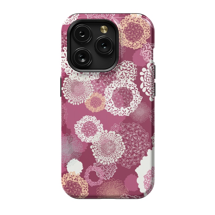 iPhone 15 Pro StrongFit Doily Flowers on Dark Pink by Paula Ohreen