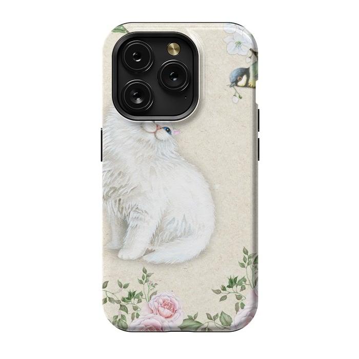 iPhone 15 Pro StrongFit Kitty Welcomes Bird by Creativeaxle