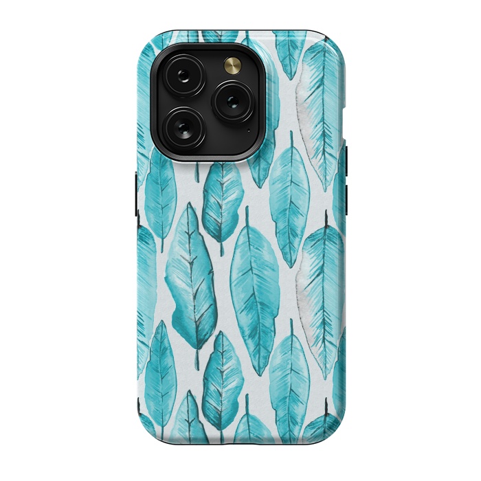 iPhone 15 Pro StrongFit Turquoise Watercolor Feathers by Andrea Haase