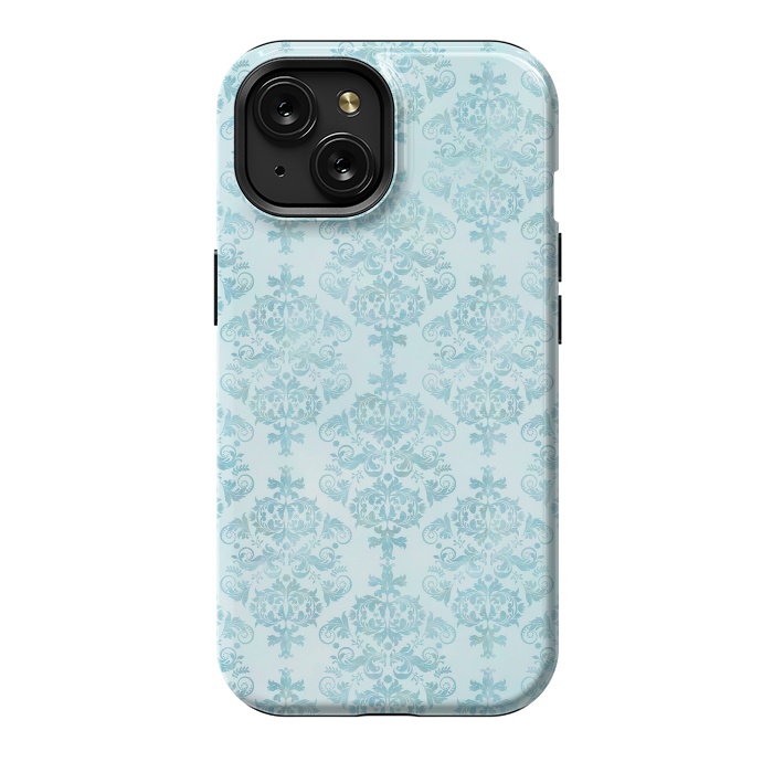 iPhone 15 StrongFit Teal Watercolor Damask Pattern by Andrea Haase