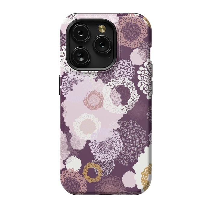 iPhone 15 Pro StrongFit Doily Flowers on Purple by Paula Ohreen