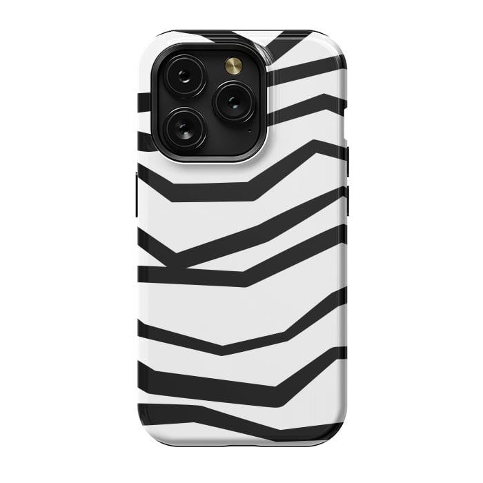iPhone 15 Pro StrongFit Wavy Zig Zag Stripes Black And White 2 by Andrea Haase