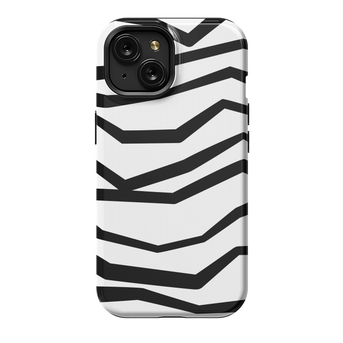 iPhone 15 StrongFit Wavy Zig Zag Stripes Black And White 2 by Andrea Haase