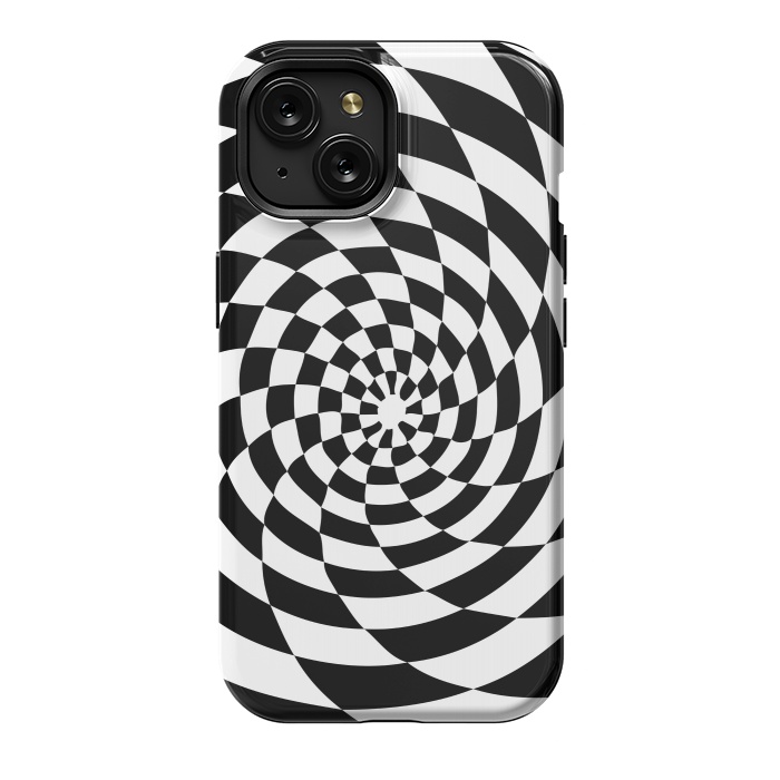 iPhone 15 StrongFit Checker Spiral Black And White by Andrea Haase
