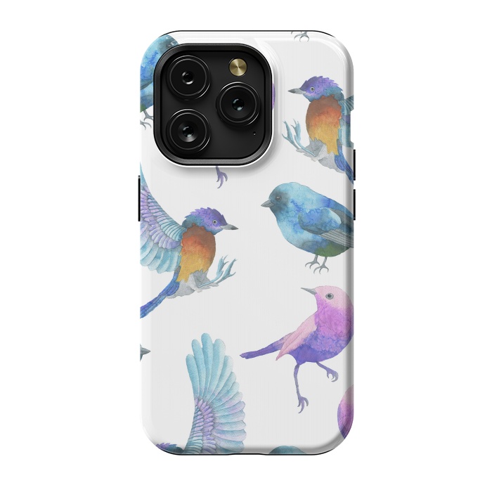 iPhone 15 Pro StrongFit Colorful Watercolors Birds Pattern by Dushan Medich