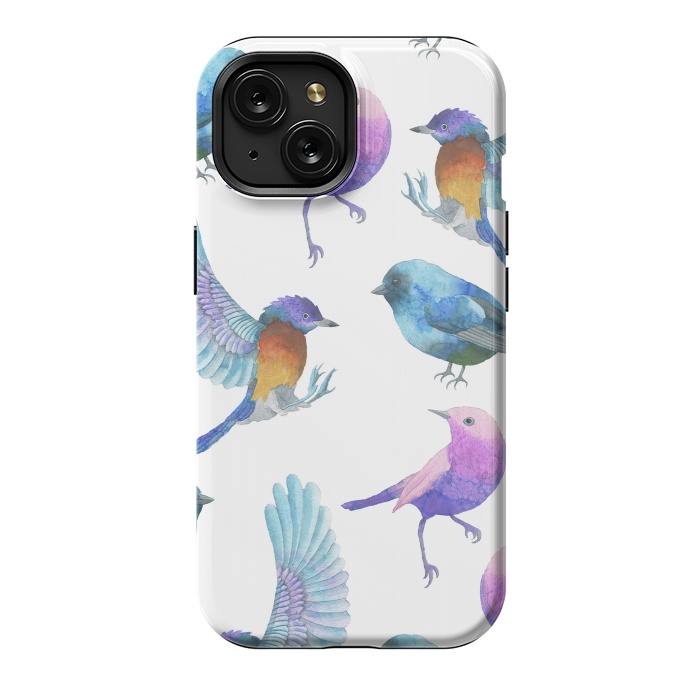 iPhone 15 StrongFit Colorful Watercolors Birds Pattern by Dushan Medich