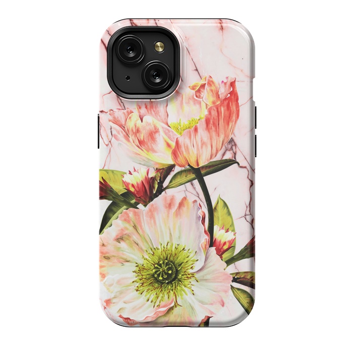 iPhone 15 StrongFit Flowering on pink marble by Mmartabc