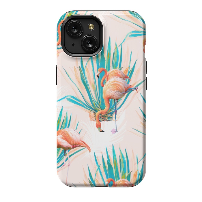 iPhone 15 StrongFit Anaglyph Flamingos with cactus by Mmartabc