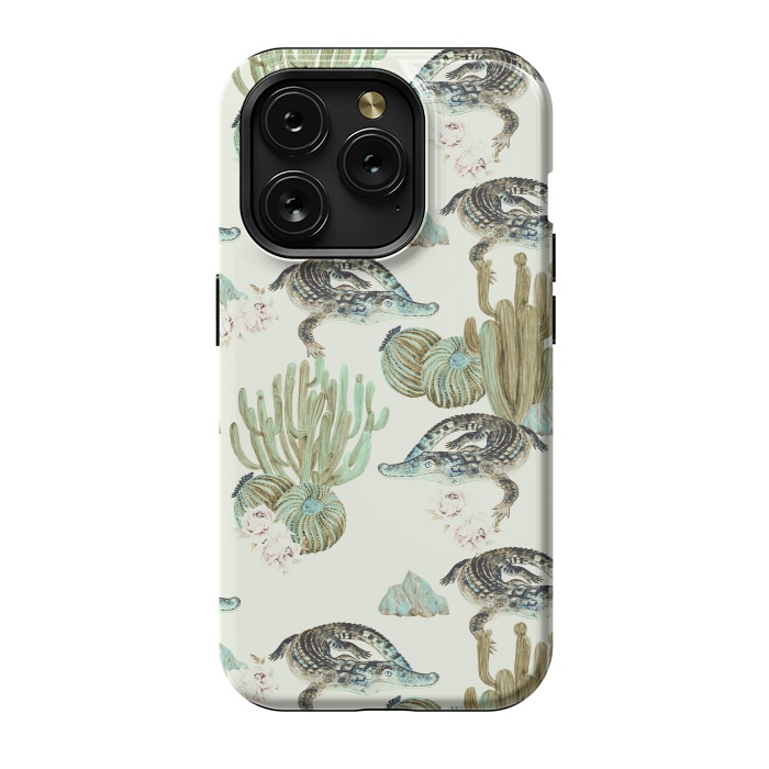 iPhone 15 Pro StrongFit Crocodile pattern on the cactus by Mmartabc