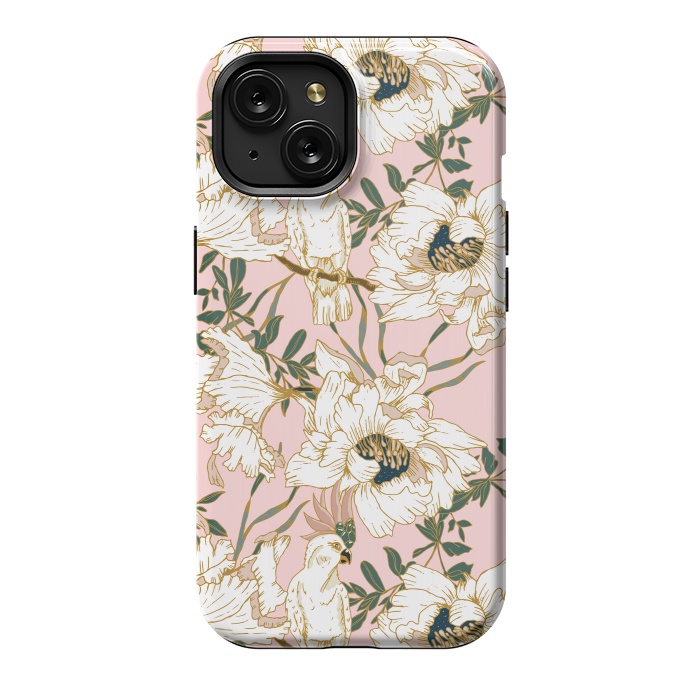 iPhone 15 StrongFit Exotic birds on flowers by Mmartabc