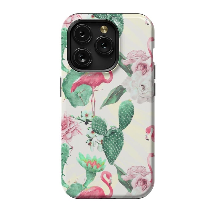 iPhone 15 Pro StrongFit Flamingos, geometric and flowers by Mmartabc