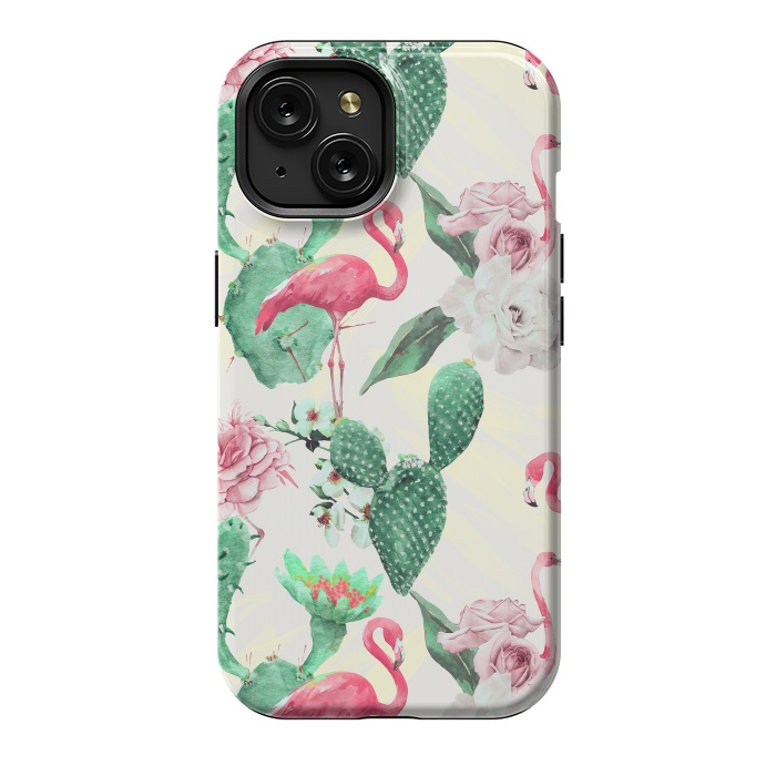 iPhone 15 StrongFit Flamingos, geometric and flowers by Mmartabc