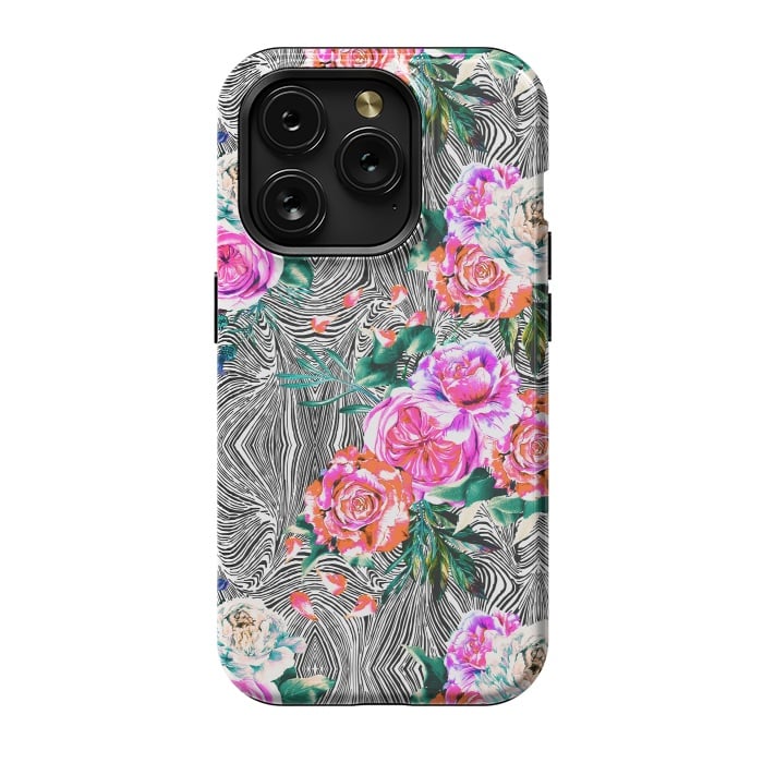 iPhone 15 Pro StrongFit Flowery on linear mosaic by Mmartabc