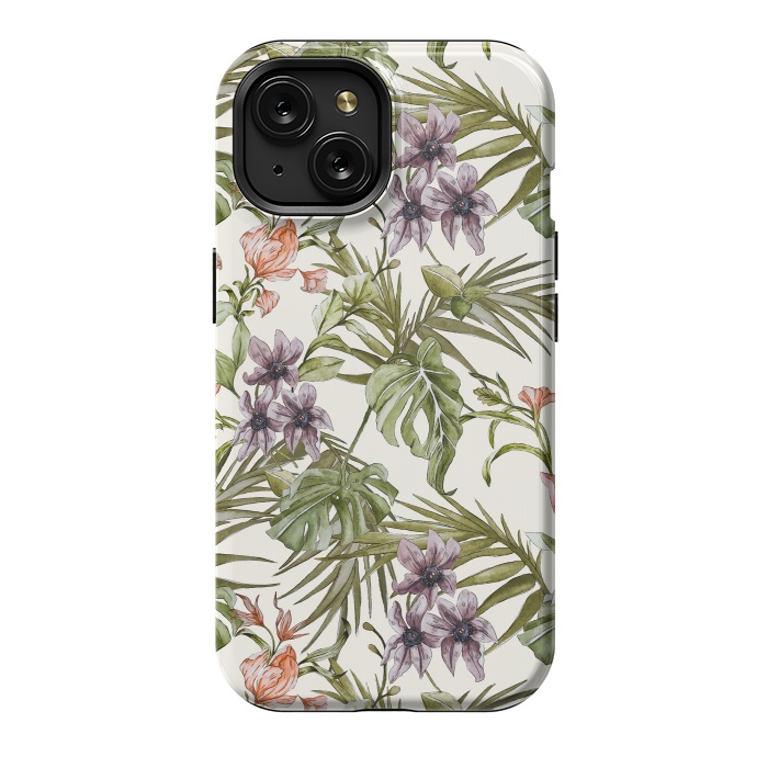 iPhone 15 StrongFit Watercolor tropical foliage by Mmartabc