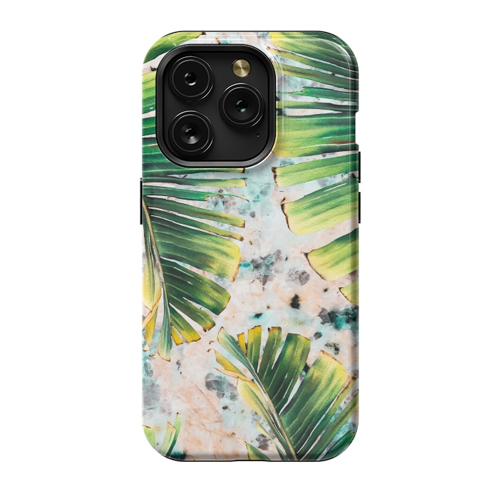 iPhone 15 Pro StrongFit Palm leaf on marble 01 by Mmartabc