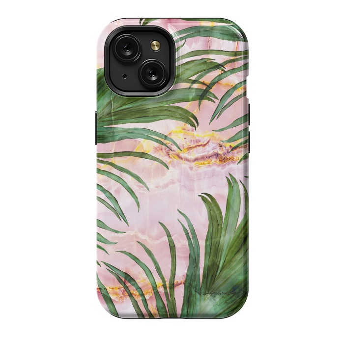 iPhone 15 StrongFit Palm leaf on marble 03 by Mmartabc