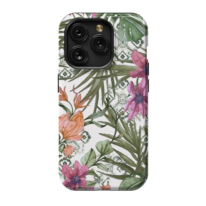 iPhone 15 Pro StrongFit Tropical tribal floral by Mmartabc