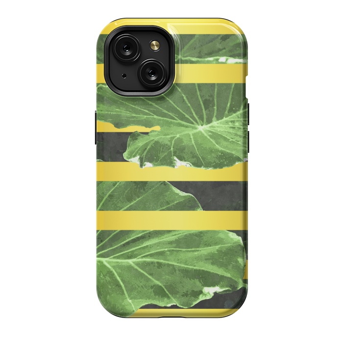 iPhone 15 StrongFit Green Leaves and Gold Stripes by Alemi