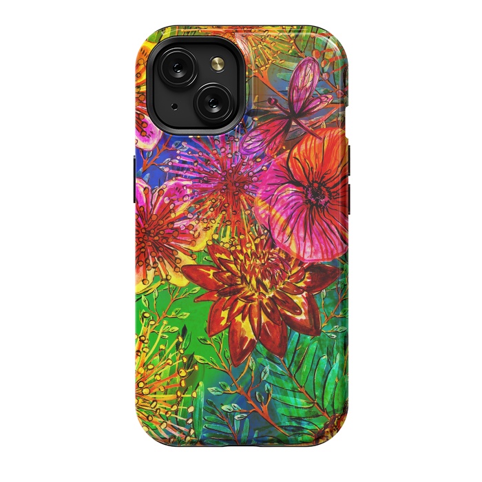 iPhone 15 StrongFit Colorful Flower Jungle by  Utart