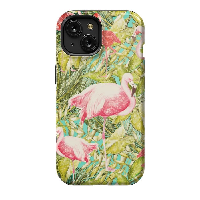 iPhone 15 StrongFit Aloha Tropical Flamingo Jungle by  Utart