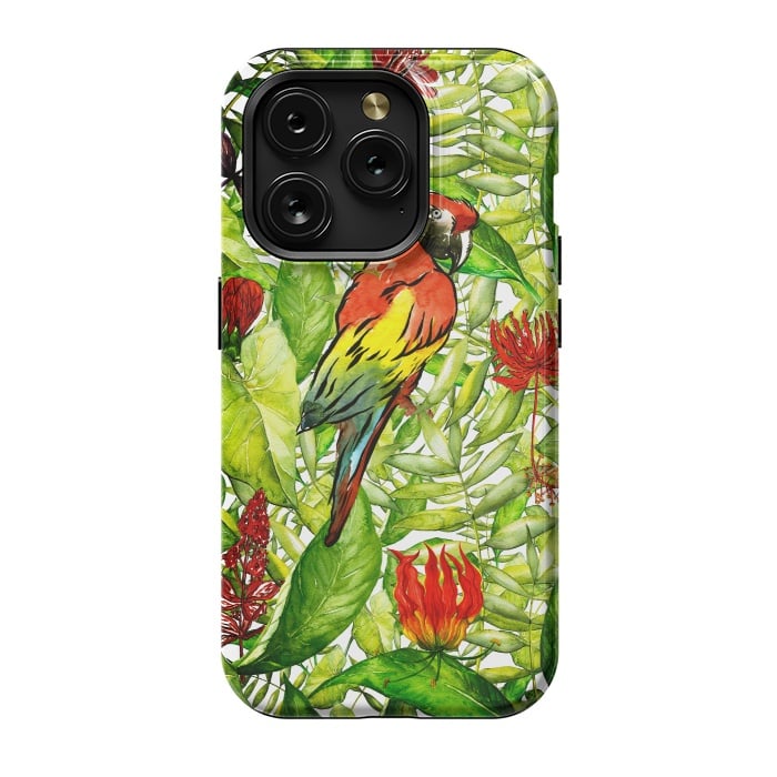 iPhone 15 Pro StrongFit Aloha Parrot and Flower Jungle by  Utart