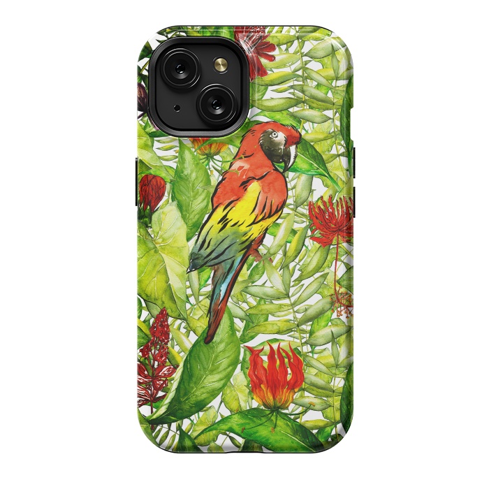 iPhone 15 StrongFit Aloha Parrot and Flower Jungle by  Utart