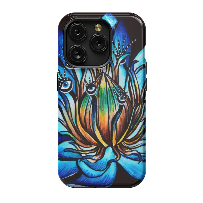 iPhone 15 Pro StrongFit Bizarre Multi Eyed Blue Water Lily Flower Monster by Boriana Giormova