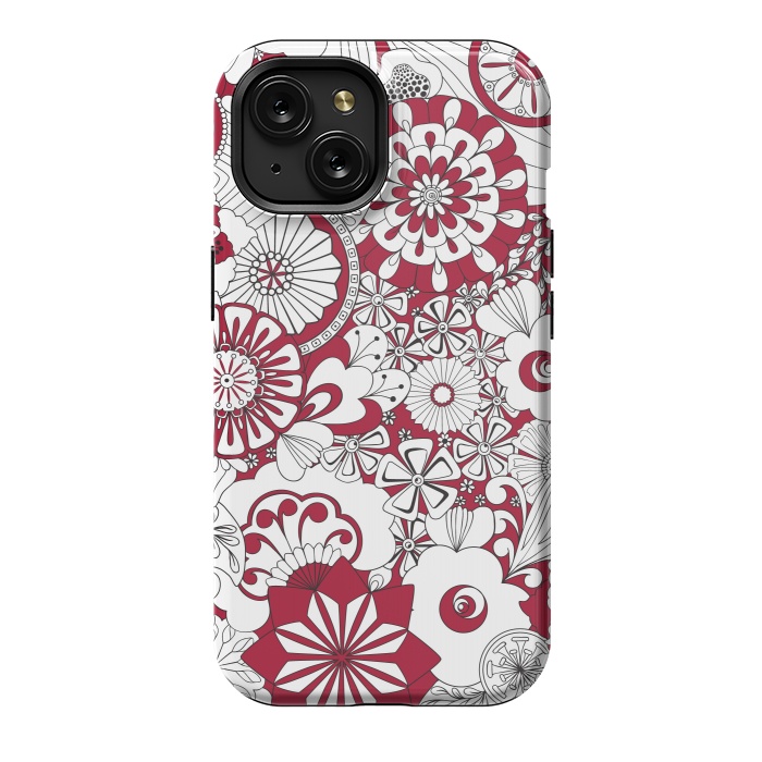 iPhone 15 StrongFit 70s Flowers - Red and White by Paula Ohreen